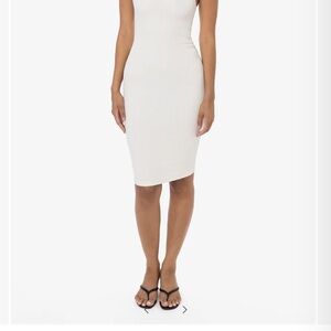 Los Angeles Apparel Cream Ribbed Racerback Midi Dress